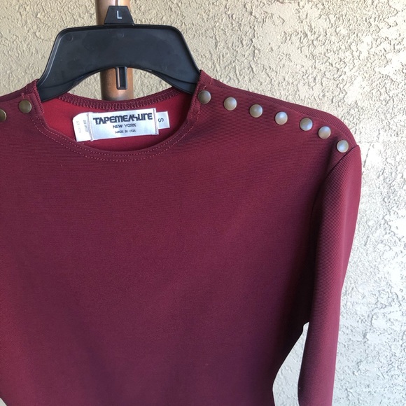 Vintage Tape Measure Body Suit Made in USA Size S in Oxblood - Picture 2 of 8